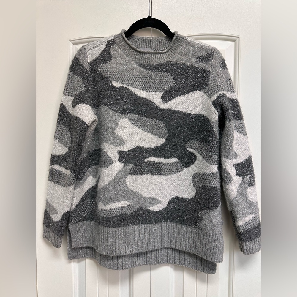 Talbots Gray Camouflage Crew Neck Sweater